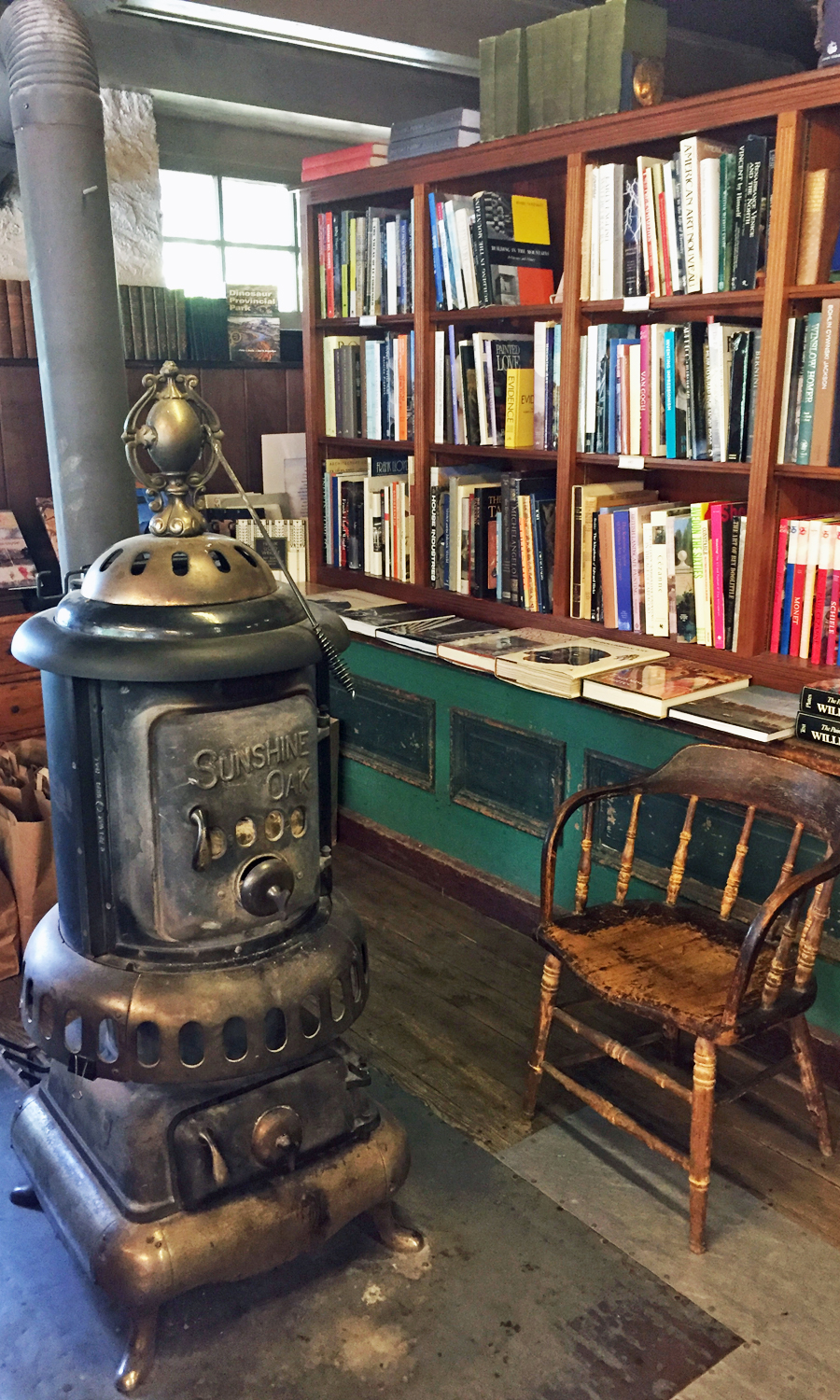 Old wood burning stove at Baldwin's Book Barn.
