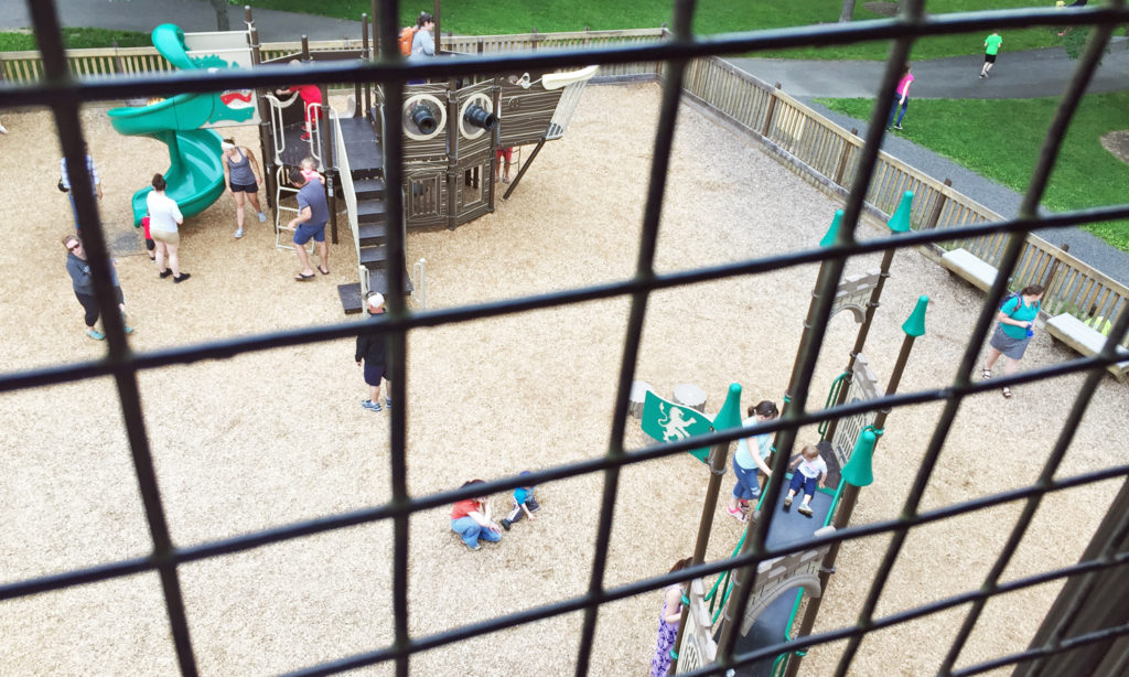 View of the pirate ship at Kid's Castle Playground in Doylestown, PA