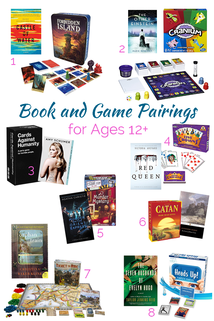 Looking for the perfect christmas gift? This list of over 30 game and book pairings is perfect for everyone on your list. There are games for toddlers, games for preschool and elementary aged kids. But the list also includes books and games for middle grades and adults too. Whether you are looking to give a game for babies first christmas or just trying to find a present for a hard to please member of the family, There is something for everyone on the list!