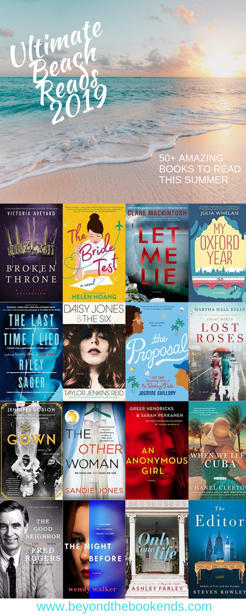 Pin Now, Read Later! 2019 Ultimate Beach Reads! Mysteries, Thrillers, Young Adult Reads, Historical Fiction, Family Dramas, Fiction and Lighter Fare all make this list! There is truly something for everyone to read on the beach this summer!