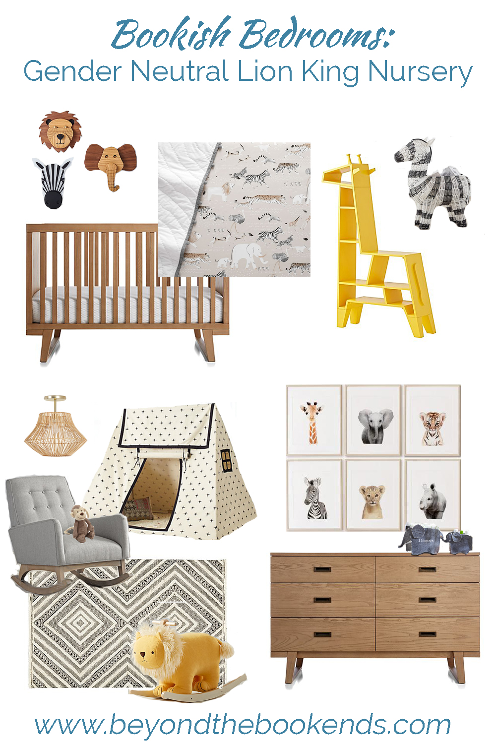 The perfect gender neutral Lion King nursery for your little lion cub. Soft palette, baby animals, and the cutest zebra storage basket around are all featured in this nursery.