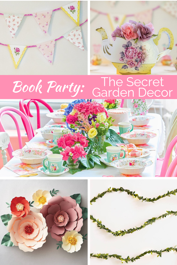 Set the mood for your Secret Garden party with floral decorations. Host a proper english tea party with bunting, paper teacups, and a floral backdrop. #secretgardenbirthdayparty #secretgardenparty #secretgardenpartyideas